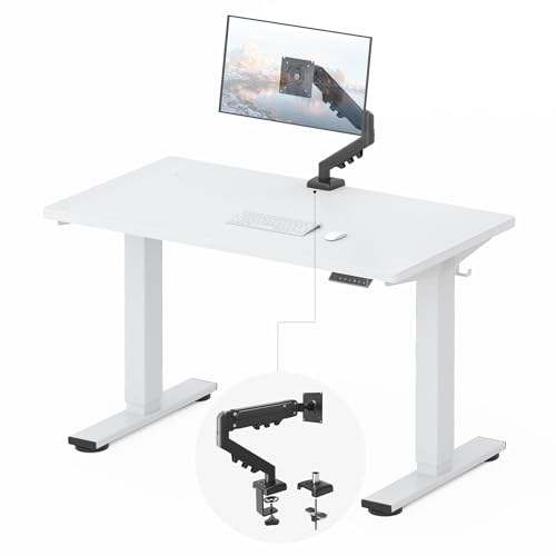 Image of FLEXISPOT EN2 48''x24'' Standing Desk with Monitor Mount Bundle, One-Piece Desktop, Fully Adjustable Single Monitor Arm with Cable Management, Bundle for Home Office, Gaming & Study, White