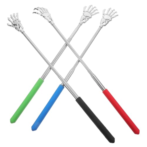 Ipetboom 4pcs Extendable Stainless Steel Back Scratcher Claw Massager for Men Portable Hand Back Scratcher Funny Skeleton Hand Design