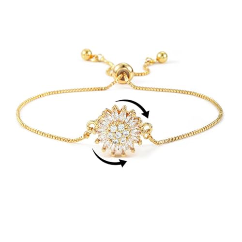 Spinning Sunflower Fidget Bracelet for Anxiety Sunflower Mood Statement Bracelets Adjustable Cubic Zircon Flowers Wrist Bracelets for Women Sparkly Rhinestone Worry Relieving Jewelry