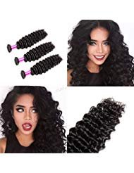 Suerkeep Deep Wave Brazilian Hair Bundles 8A Weave Human Hair 3 Bundles Deals Double Strong Weft(12 14 16, Natural Color)