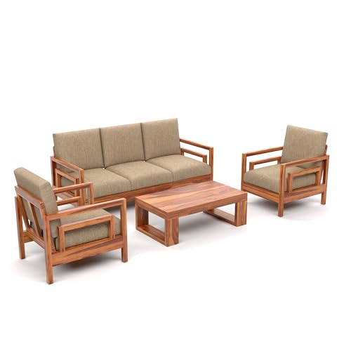 Image of Solid Sheesham Wood 5 Seater Sofa for Living Room | (3+1+1) Five Person Sofa - Stylish & Durable 5 Seater Sofa for Office & Home Furniture (Jake Honey, 5 Seater)