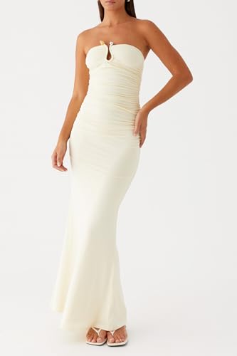 Image of Cut Out Maxi Tube Dresses for Women Sexy Y2k Strapless Backless Bodycon Long Dress Summer Sleeveless Hollow Sundress