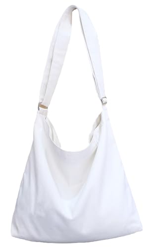 Covelin Bolsa de ombro feminina grande de lona, Hobo, bolsa casual, Branco