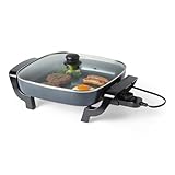Amazon Basics Electric Skillet and Frying Pan with Glass Lid, Nonstick Ceramic Coating, 12 x 12 inches, Black