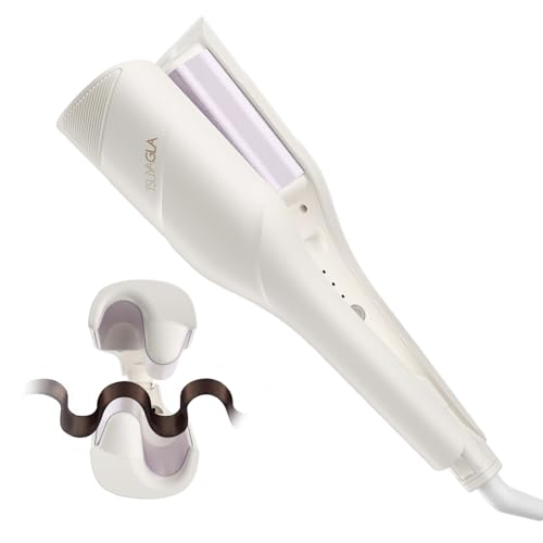 Hair Waver Crimper - TSUYAGLA 1.42 Inch Beach Waves Curling Wand, 2 Barrel Ionic Deep Waver Hair Curler Tool for Women, Anti-Scald Protection, Fast Heating, Dual Voltage, White