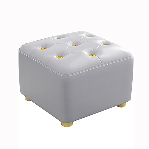 Elegante reposapiés con botones dorados, pequeño taburete de cuero para sala de estar y dormitorio, elegante taburete para mayor comodidad y decoración.