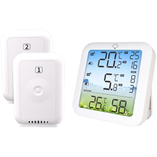 Termómetro digital para refrigerador con 2 sensores inalámbricos, pantalla a color y alarma, para monitoreo de almacenamiento de alimentos en casa y cocina