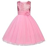 JerrisApparel Kleines Mädchen Paillette Blume Hochzeit Bankett Party Kind Kleid (5 Jahren, Rosa)