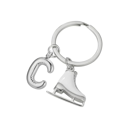 LIKGREAT Llavero unisex de acero inoxidable para patinaje artístico con inicial de patinaje sobre hielo, llavero para decoración de bolso, plateado, Medium