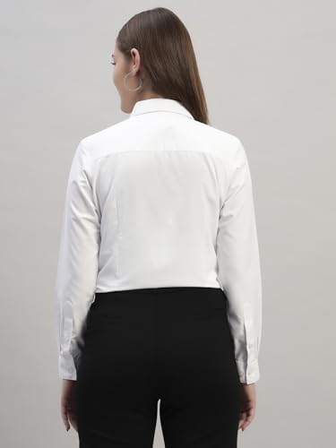 Image of Women Regular Fit Solid Spread Collar Full Sleeve Solid Cotton White Formal Shirt