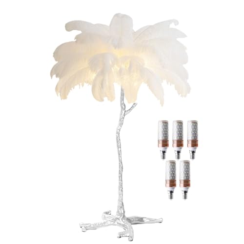 Lámpara de pie LED de plumas, lámpara de pie de resina, 3 colores, regulable, iluminación de suelo plateada, lámpara de mesita de noche, lámpara de mesa de noche, decoración de sala de estar, luz