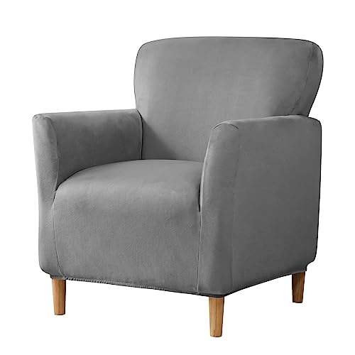 MIFXIN Banquet Armchair Slipcovers Chair Cover Velvet Stretch Armchair Sofa Cover 1 Piece Spandex Elastic Furniture Protector Couch Slipcover for 1-Seater Sofa with Arms (Dark Grey)