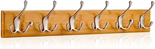 LARHN Wall-Mounted Coat Rack - 6 Matt-Nickel Triple Coat Hooks for Wall on Stylish Wooden Bamboo Base 59 cm All Fixings Included
