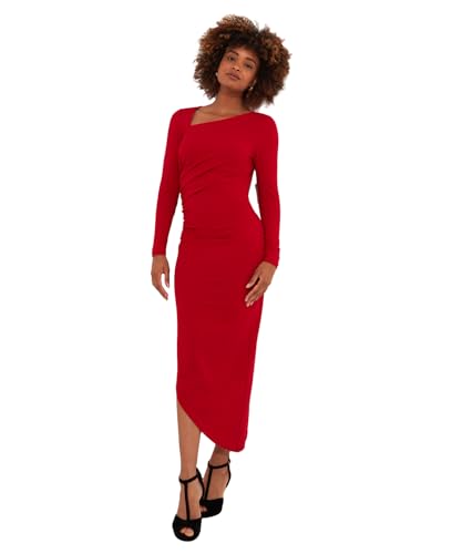Joe Browns Simple Long-Sleeved Bodycon Dress with Asymmetric Neck and Hem Vestido, Rosso, 42 para Mujer