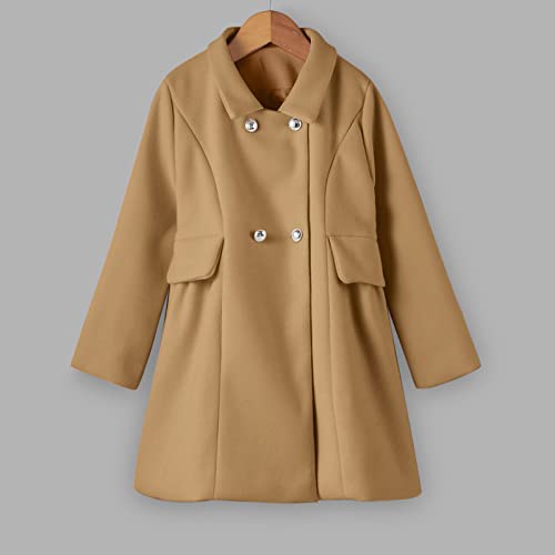Kids Boys Girls Classic Wool Windproof Coat Winter Double Breasted Blends Trench Coat Outwear Coat (Khaki, 4-5 Years)4