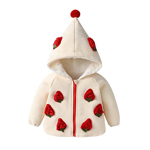Infant Baby Girls Thick Fleece Coat Hooded Zipper Strawberry Long Sleeve Jacket Winter Warm Windproof Outerwear