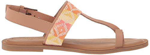 Toms Women's Bree Flat Sandal, Warm Beige Leather/Chevron Embroidered, 7 #TOP5
