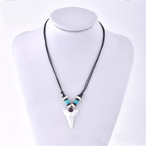 coadipress Shark Tooth Necklace for Men Women Adjustable Cord with Wood Beads Fossil Sharktooth Necklace Hawaiian Summer Beach Surfer Resin Cool Choker Jewelry3