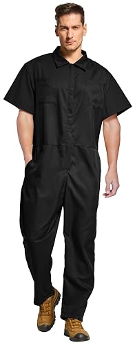 VOGRYE Lightweight Men's Short-Sleeve Work Coverall with Elastic Waist