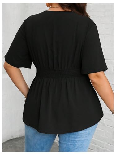 GORGLITTER Women's Plus Size Peplum Tops Short Sleeve V Neck Asymmetrical Blouse Shirts Summer Going Out Tops 20252