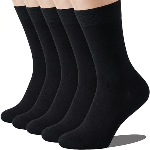Wamicu Mens Cotton Dress Socks 5 Pairs Thin Comfy Breathable Socks Basic Classic Crew Socks for Business Office Casual Size UK 9-12
