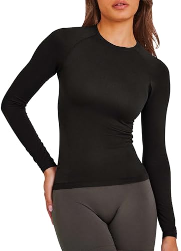 T-shirt de sport à manches longues pour femme TZLDN - Haut fonctionnel sans coutures taille M