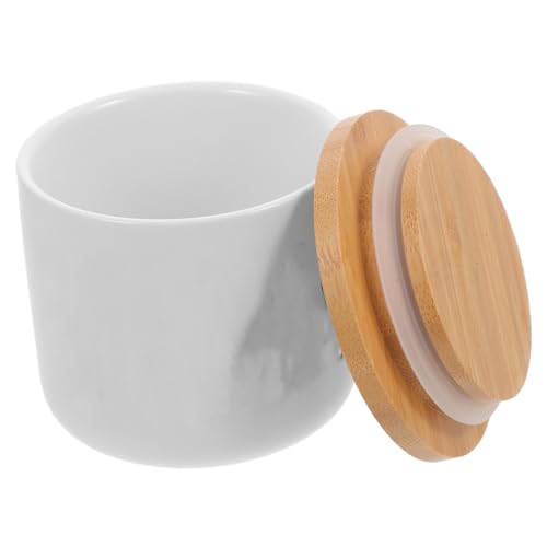Envase cerámico con tapa hermética de madera blanco