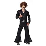 Design: Das Retro-Disco-Kostüm für Herren schließt ein Hemd und eine Hose ab, um einen Disco-Vintage-Look zu kreieren. Für das Hemd, lange Ärmel und Umlegekragen für ein regelmäßiges Element, einfach, aber klassisch. Einreihige Knöpfe erleichtern das An- und Ausziehen des Hemdes.