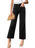 Sidefeel Jeans for Women Wide Leg High Waisted Stretchy Jeans Straight Leg Zimbaplatinum Ankle Denim Pants with Slant Pockets Black Size 10