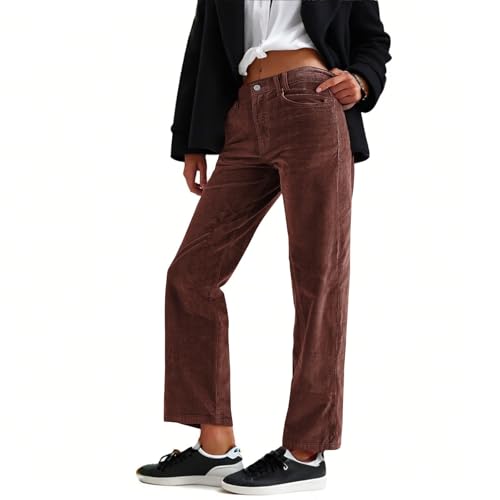 Pantalon de jogging velours côtelé femme à coupe droite rétro et poches