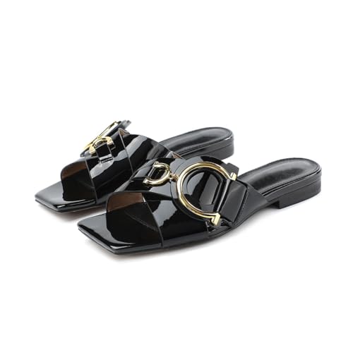 Women's Flat Bottom Outdoor Beach Slippers Pull-On Peep Toe Genuine Leather Comfortable Party Wear4