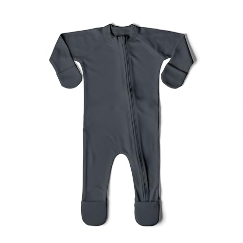 goumikids Convertible Baby Footie Pajamas, 2-Way Zipper and Mitten Cuffs, Organic Cotton, 3-6 Months, Midnight