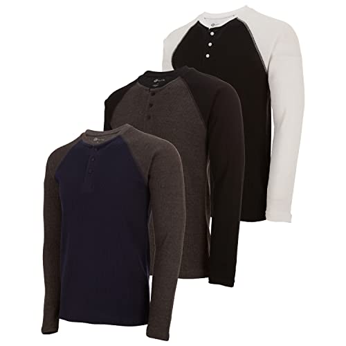 DARESAY 3 Pack: Thermal Shirts for Men- Henley & Crew Long Sleeve Shirts for Men – Mens Long Sleeve Shirts
