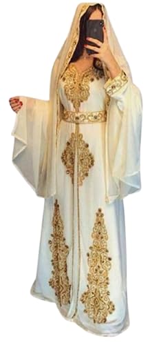 Moroccan White Dubai Kaftans Abaya Dress Very Fancy Long Modern Farasha Gown Islamic Dress2