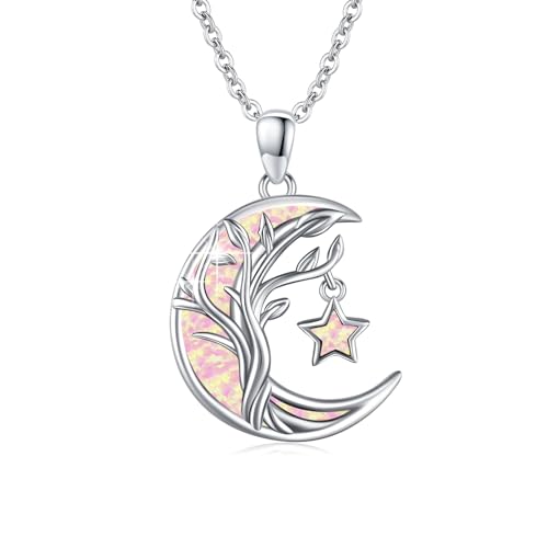 Tree of Life/Celtic/Moon Necklace 925 Sterling Silver Moon Pendant Abalone/Opal jewelry for Women Sister