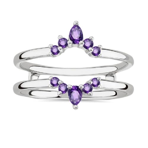 Ranjeeta Fashion Pear & Round Cut Purple Amethyst In 925 Sterling Silver 14K White Gold Over Diamond Crown Shape Engagement Wedding Enhancer Ring for Women's