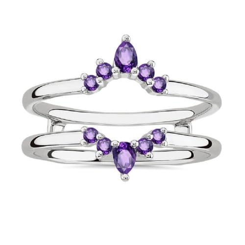 Pear & Round Cut Purple Amethyst 925 Sterling Silver 14K White Gold Over Diamond Crown Cluster Engagement Wedding Enhancer Ring for Women's -  DivaJewel