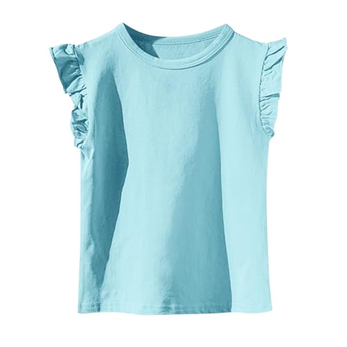Toddler Girls Summer Ruffle Trim Sleeveless Cotton Tank Top Cute Crew Neck Trendy Tee Shirt 2-11 Years