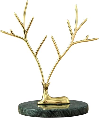 TiLeze Jewelry Rack Organizer Modern Home Decorations Brass Deer Jewelry Rack Ornament Crafts Statues and Marble Base Resin Jewelry Holder Jewelry Display Stand Holder Jewelry Holder