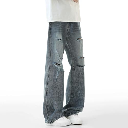 Baggy Flared Ripped Jeans for Men Vintage Distressed Wide Leg Denim Pants Streetwear Skate Style3