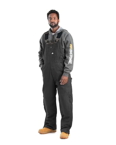 Berne Men's Heartland Insulated Washed Traditional Duck Bib Overall, Large Regular, Black