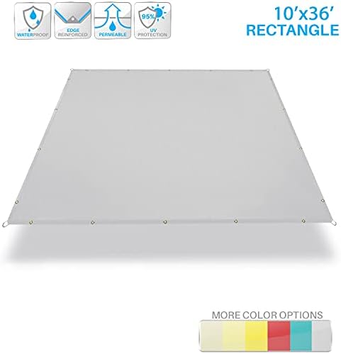 Patio Paradise 10' x 36' Waterproof Sun Shade Sail Rectangle Shade Cloth with Grommets, 260 GSM Patio Canopy Awning 95% UV Block for Backyard Deck Pergola Replacement Cover, Light Gray, Customized