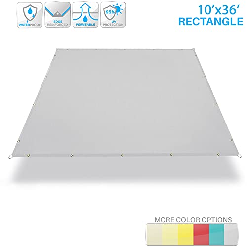 Patio Paradise 10' x 36' Waterproof Sun Shade Sail Rectangle Shade Cloth with Grommets, 260 GSM Patio Canopy Awning 95% UV Block for Backyard Deck Pergola Replacement Cover, Light Gray, Customized