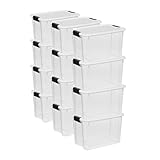 Sterilite 12-Pack Stackable Storage Bin with Lid, Clear Plastic Design, 30 Quart