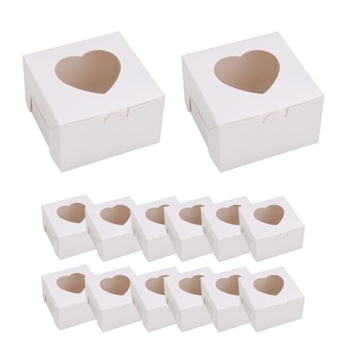 VIDETOL 100 Pcs Individual Cupcake Boxes, Heart Shape Single Cupcake Boxes with Clear Window, Cardboard Cake Holder Box for Weddings, Baby Showers, Birthday Party and Kids Party