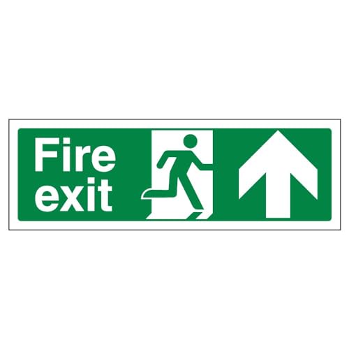 Image of V Safety Fire Exit Arrow Up Sign - Landscape - 450 mm x 150 mm - 2 mm Rigid Plastic Safety Sign
