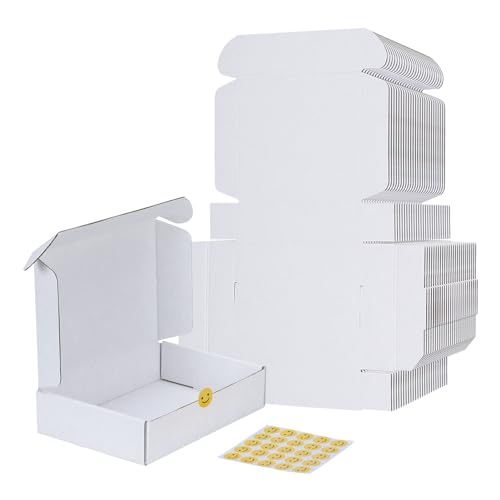 Image of RLAVBL 9x6x2 Shipping Boxes Set of 25, White Corrugated Cardboard Box for Packing, Mailing, Business