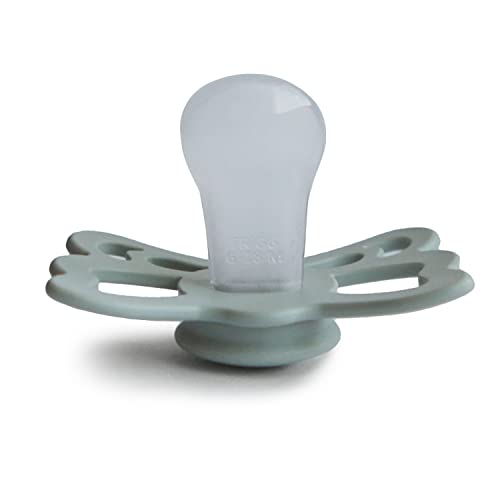 Image of FRIGG Butterfly Anatomical SilkySoft Silicone Baby Pacifier | Made in Denmark | BPA-Free (Sage /Silver Gray, 6-18 Months)