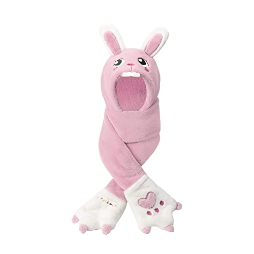 OSDFFI Chapeau multifonction 3 en 1 pour enfants - Motif animal - Bonnet et moufles - Bonnet d'hiver en peluche chaude et moelleuse - Gants avec poches - À capuche, rose, M Cover