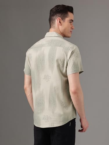 Image of Majestic Man Men's Slim Fit Pure Cotton Printed Casual Shirt - Short Sleeve | Premium Breathable Fabric | Modern Geometric Design